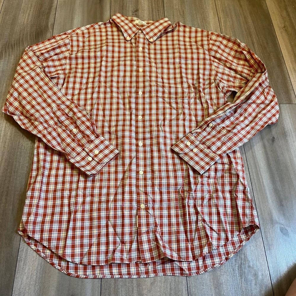 Peter Millar Mens Large Red Plaid Cotton Button Down Shirt L Bin J-19